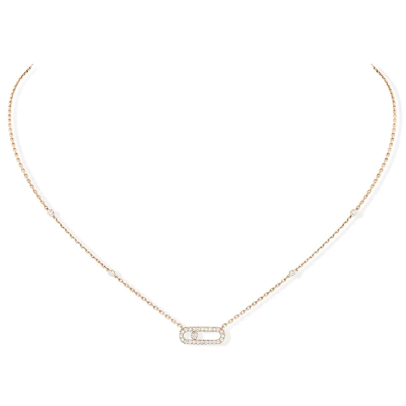 Personalized Birthstone Necklace for Grandmothers-18ct Pink Gold Move Uno Single Diamond And Pave Set Diamond Necklace