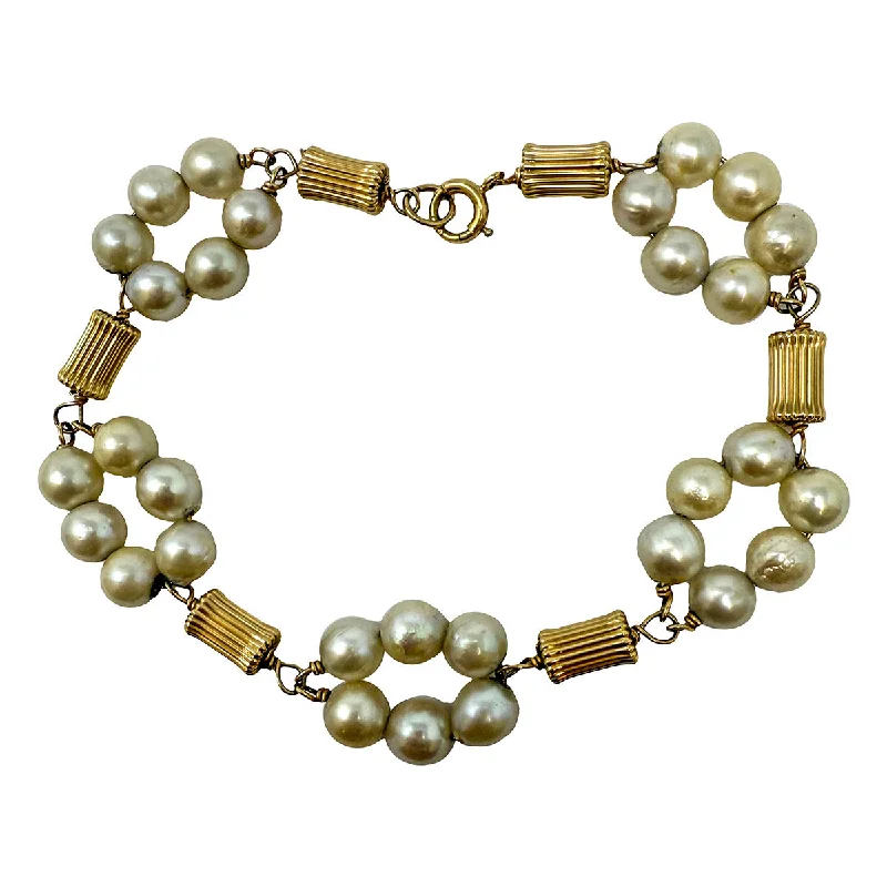 Elegant Silver Bracelet with Twisted Design-14K Gold Barrel Bracelet with Freshwater Pearls