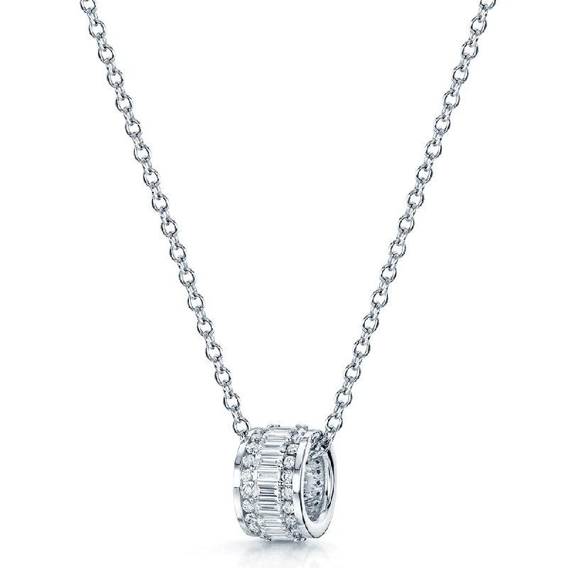 Custom Gold Necklace with Infinity Symbol-18ct White Gold Baguette and Round Brilliant Cut Diamond Barrel Style Pendant