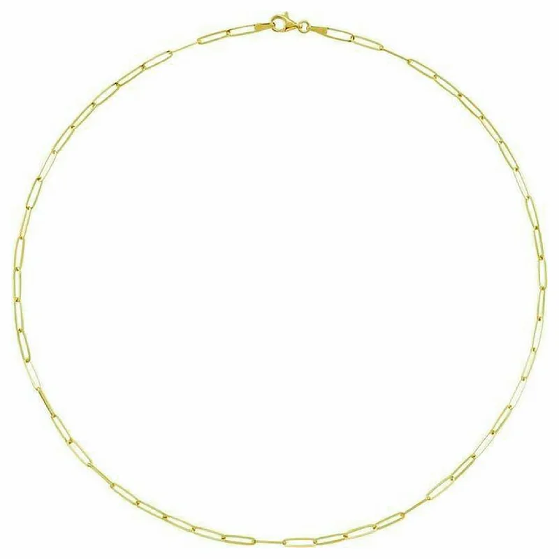 Custom Gold Necklace with Initials-Slim Flat Elongated Paperclip Link Chain (14K)