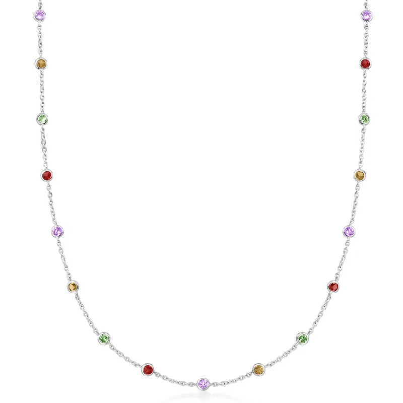 Classic Pendant Necklace for Bridesmaids-Multicolor Bezel Necklace (Silver)