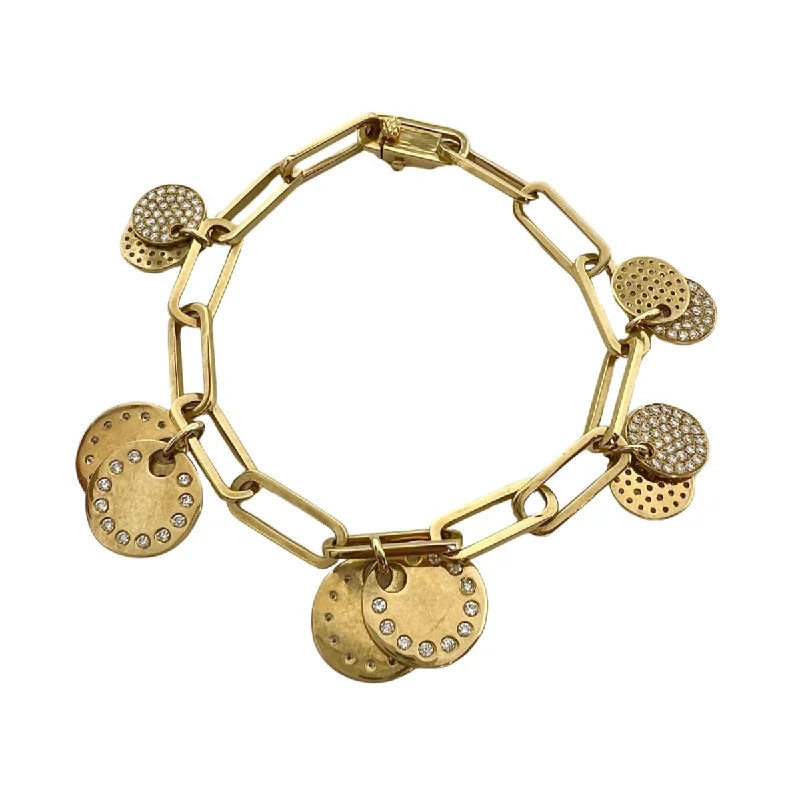 Trendy Beaded Bracelet with Unique Charms-18K Gold Chain Bracelet  with Diamond Studded Disc Charms