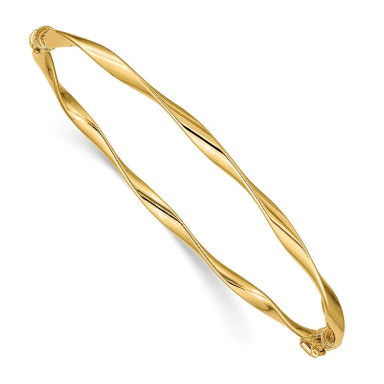 Trendy Rose Gold Bangles with Classic Design-14k Polished Twisted Hinged Bangle Bracelet