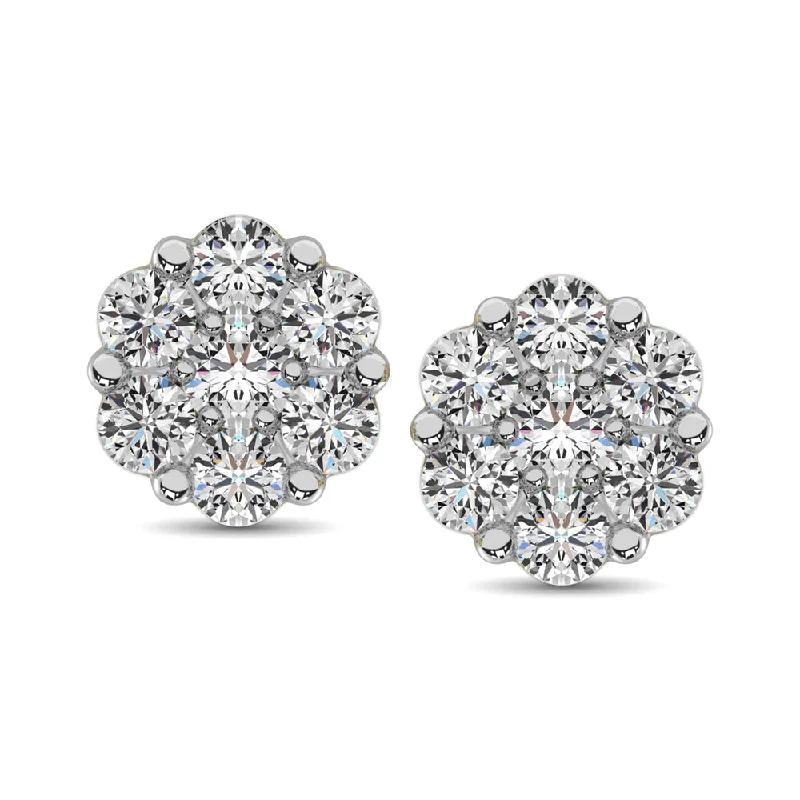 Custom Birthstone Earrings for Gifts-14K White Gold 1/4 Ct.Tw. Diamond Flower Studs Earrings