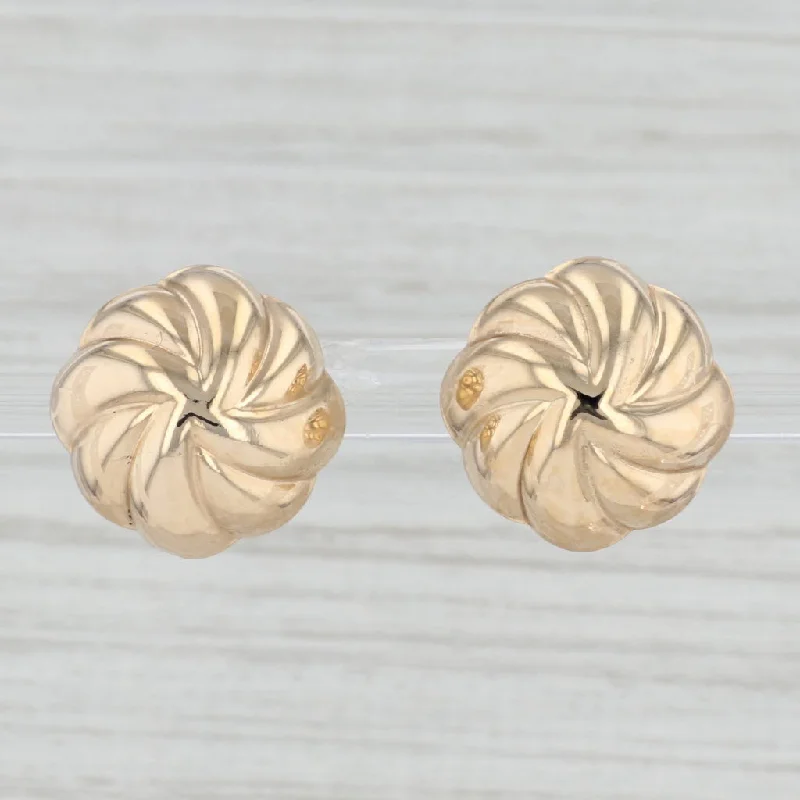 Gemstone and Pearl Earrings-Pinwheel Swirl Button Earrings 14k Yellow Gold Pierced Studs