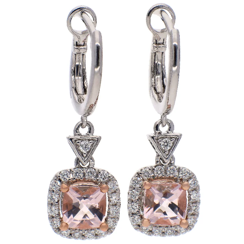 Dazzling Silver Earrings for Night-14K White Gold Diamond and Morganite Earrings