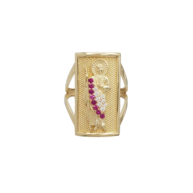 Custom Men’s Ring with Sapphire and Ruby Stones-Zirconia Saint Jude Ring (14K)