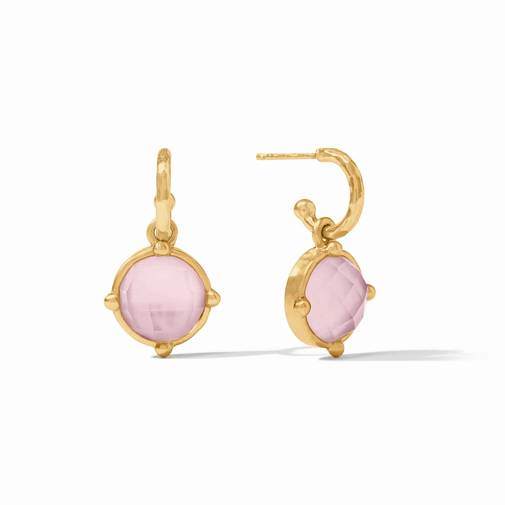 Trendy Earrings for Daily Wear-Julie Vos Honeybee Iridescent Rose Hoop and Charm 24K Gold Plated Earrings