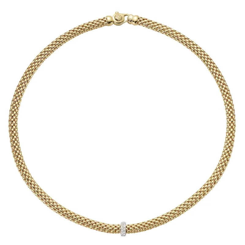 Luxury Crystal Necklace with Gold Accents-Vendome 18ct Yellow Gold Necklace With Pave Diamond Set Rondel