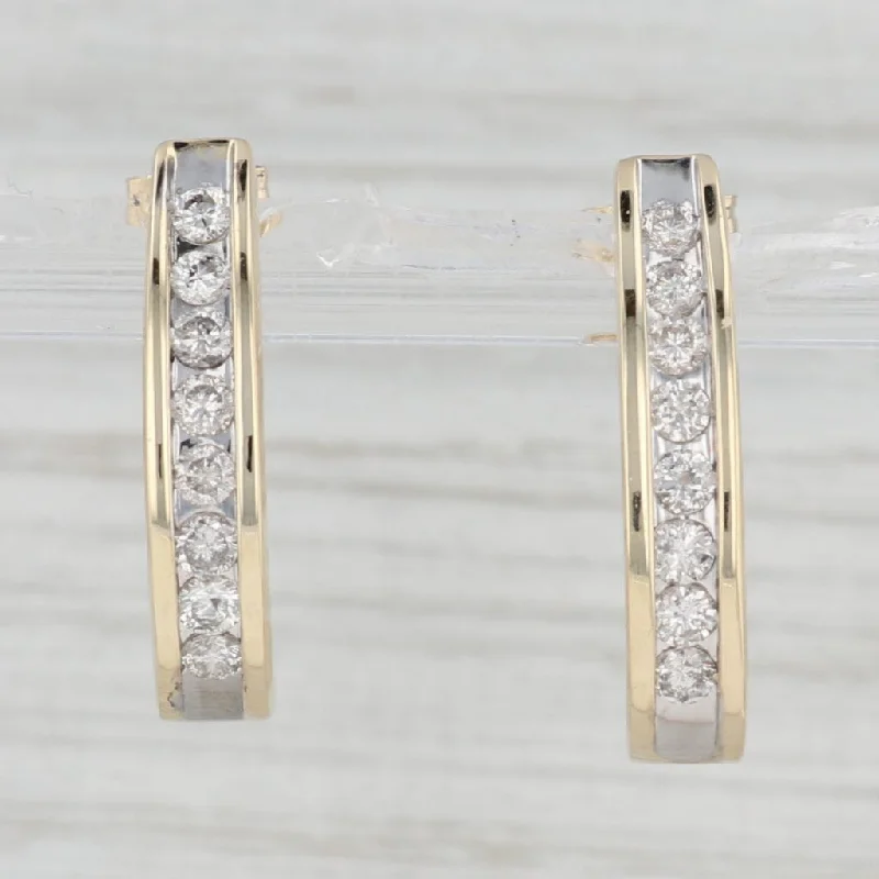 Elegant Chandelier Earrings for Weddings-0.75ctw Diamond Journey J-Hook Earrings 14k Yellow Gold Pierced Drops