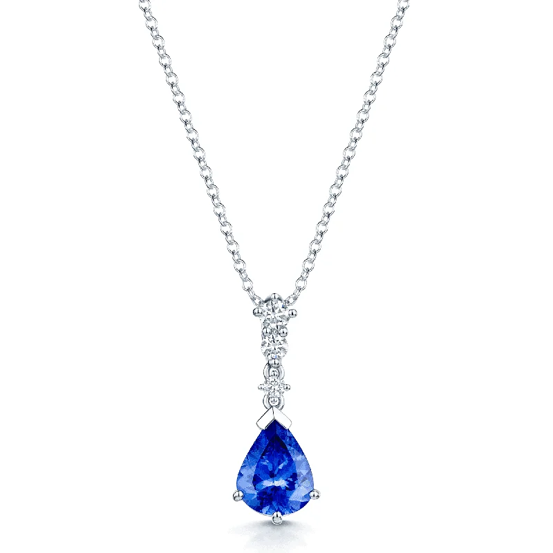 Fashionable Crystal Pendant Necklace-18ct White Gold Round Brilliant Cut Diamond And Pear Cut Tanzanite Pendant