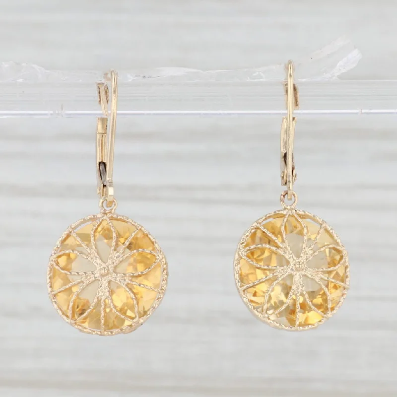 Elegant Drop Earrings for Parties-12.50ctw Orange Citrine Flower Dangle Earrings 14k Yellow Gold Leverbacks