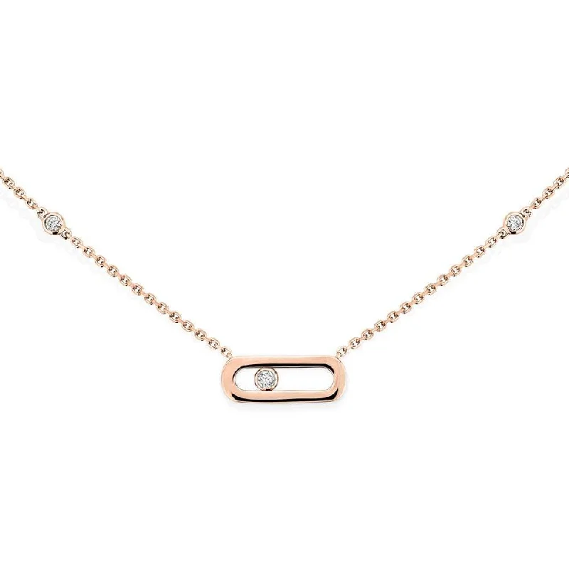 Custom Family Birthstone Necklace for Moms-18ct Pink Gold Move Uno Diamond Necklace