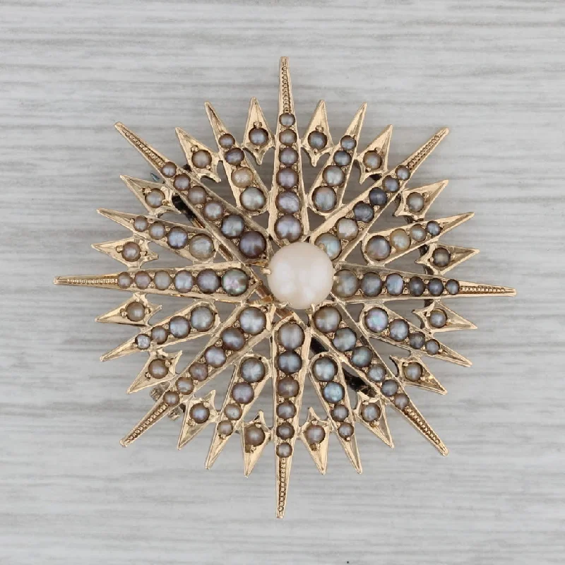 Elegant Flower Brooch Pin-Imitation Pearl Sun Brooch 14k Yellow Gold Vintage Pin