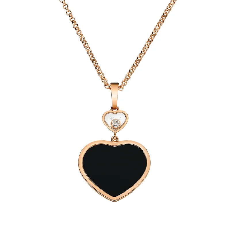 Classic Crystal Necklace with Diamond Accents-18ct Rose Gold Happy Hearts Black Onyx & Diamond Pendant