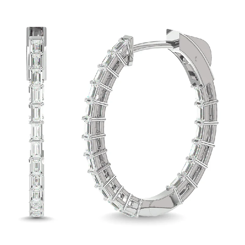 Long Crystal Earrings-Diamond 1/3 Ct.Tw. Baguette Hoop Earrings in 14K White Gold