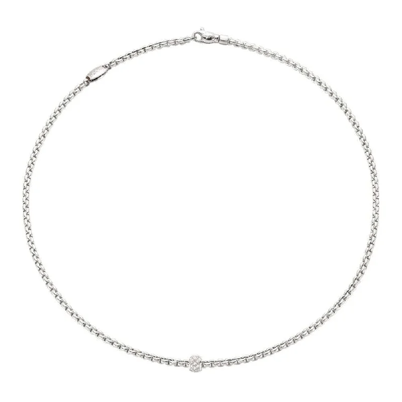 Fine Silver Pendant Necklace for Casual Wear-Eka 18ct White Gold Slim Collarette With Diamond Set Rondel