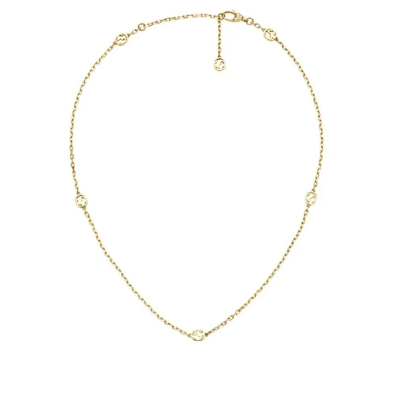 Sparkling Necklace with Multi-colored Gems-Gucci Interlocking  18ct Yellow Gold Necklace