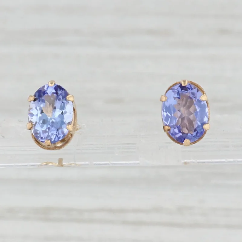 Large Crystal Earrings for Evening Events-1.64ctw Oval Tanzanite Solitaire Stud Earrings 14k Gold December Birthstone