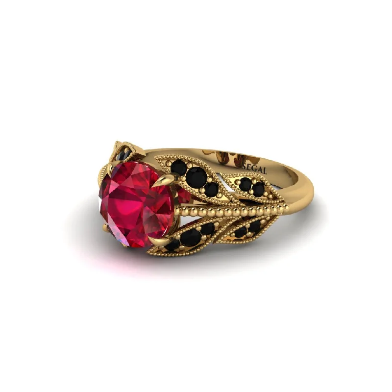 Unique Rose Gold Ring with Custom Engraving-Ruby Majestic Leaf Gold Engagement Ring - Makenna No. 40