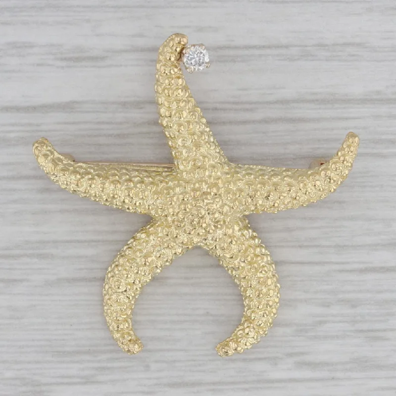 Brooch For Evening Accessories-Diamond Accented Starfish Brooch 18k Yellow Gold Nautical Pin