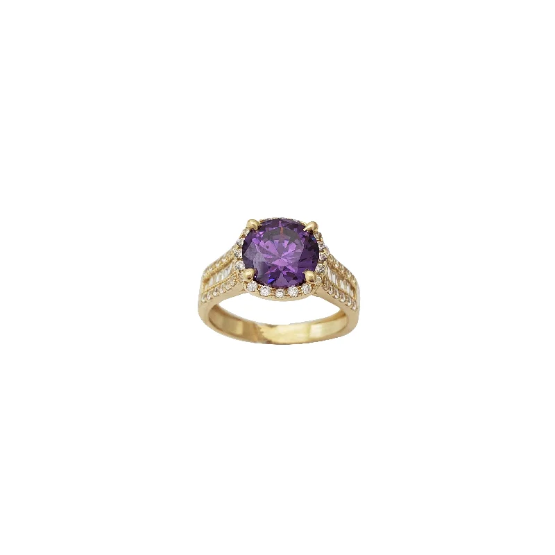 Custom Silver Ring with Engraving-Purple Zirconia & Channel Setting Ring (14K)