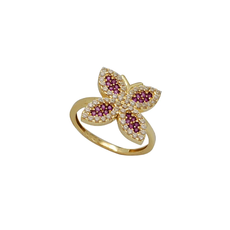 Designer Platinum Ring for Men-Zirconia Red Pave Butterfly Ring (14K)