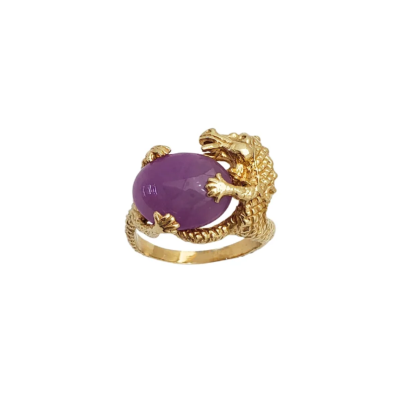 Personalized Stackable Rings for Women with Initials-Purple Jade Dragon Ring (14K)