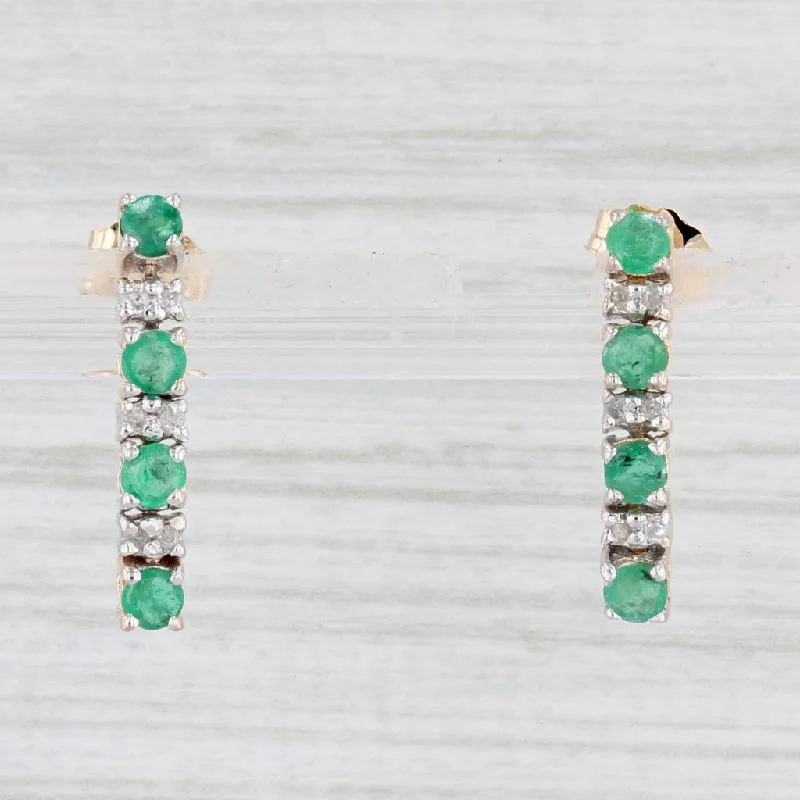 Simple Round Earrings for Work-0.70ctw Emerald Diamond Journey Earrings 14k Yellow Gold Pierced Drops