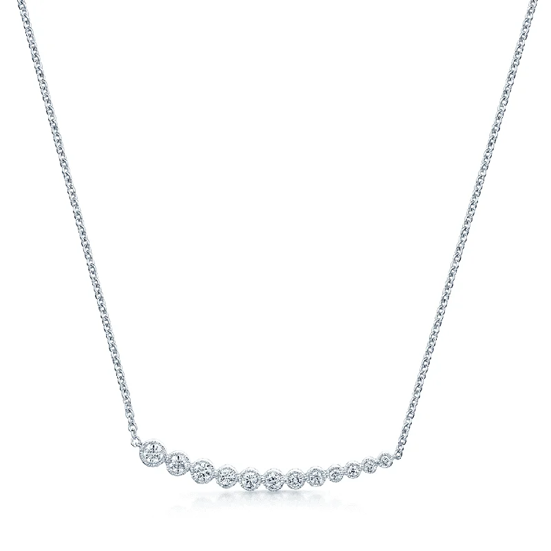 Personalized Heart-Shaped Crystal Necklace-18ct White Gold Graduated Millgrain Edge Diamond Line Pendant