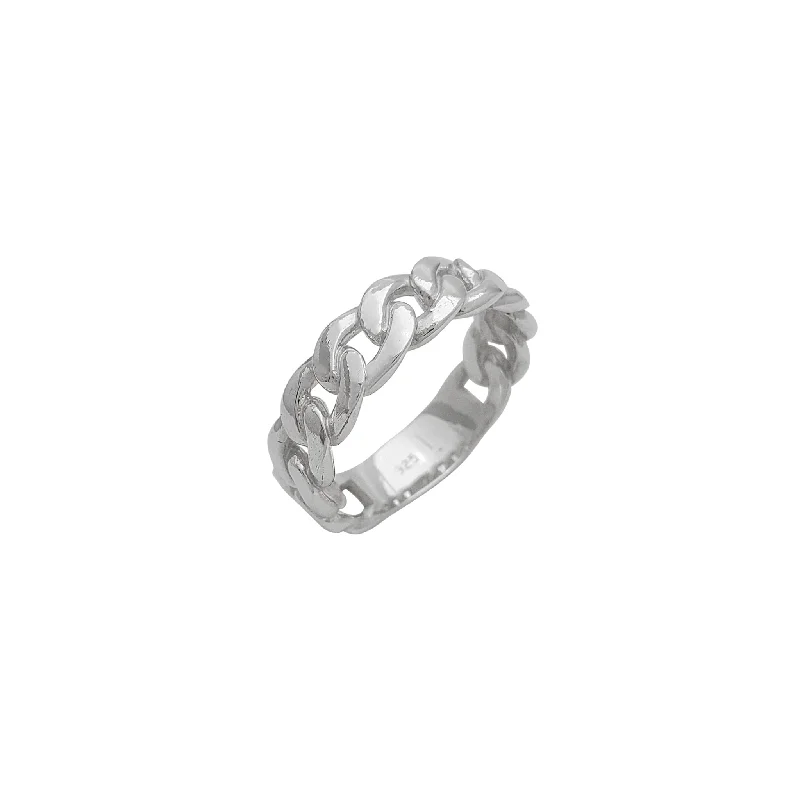 Custom Men’s Ring with Wedding Date Engraving-[5.5 mm] Solid Miami Cuban Band Ring (Silver)