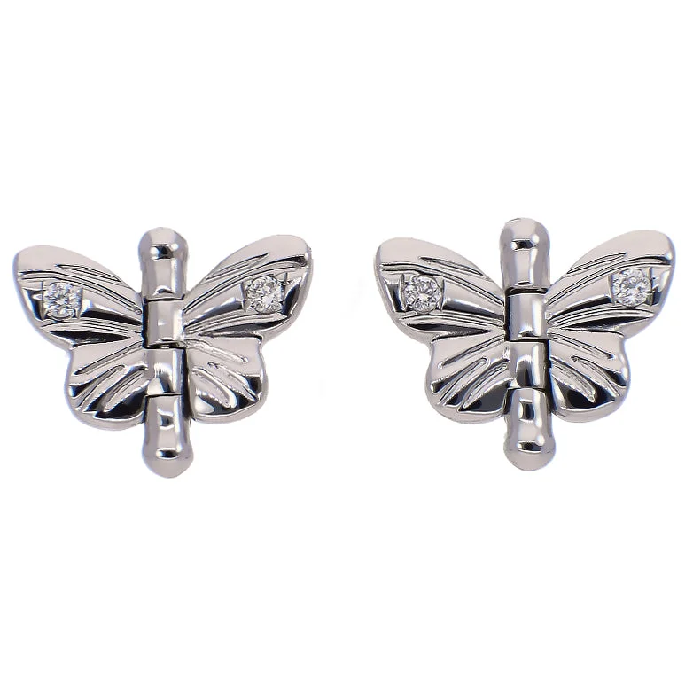 Elegant Pearl Earrings for Brides-14K White Gold Diamond Hinged Butterfly Earrings