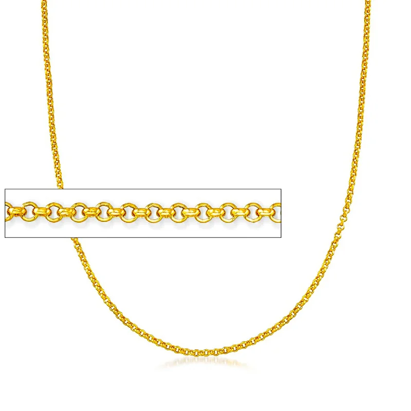 Simple Gold Necklace with Small Pendant-Rolo Chain (24K)