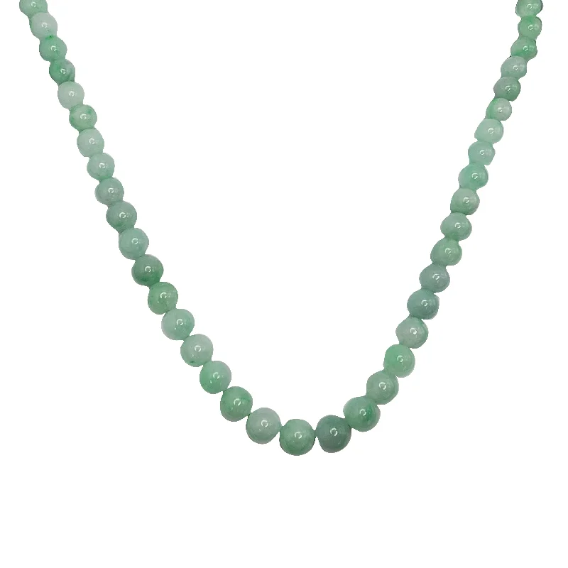 Dainty Gold Necklace with Small Pendant-Graduated Beads Green Jade Necklace