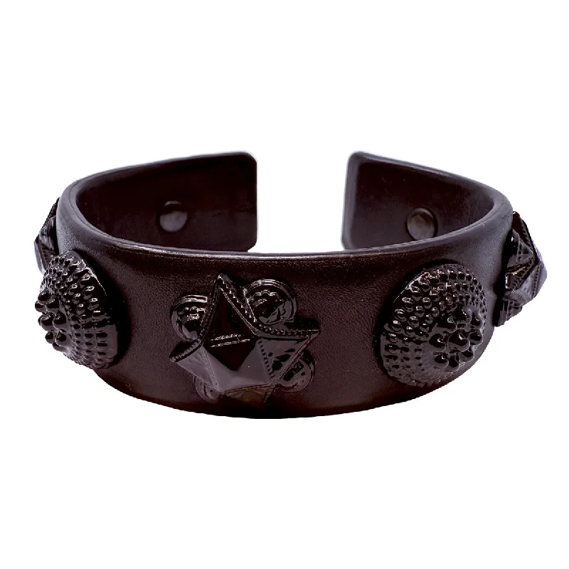 Personalized Silver Bracelet with Family Symbols-Burberry Prosrsum Warrior Studded Leather Cuff Bracelet