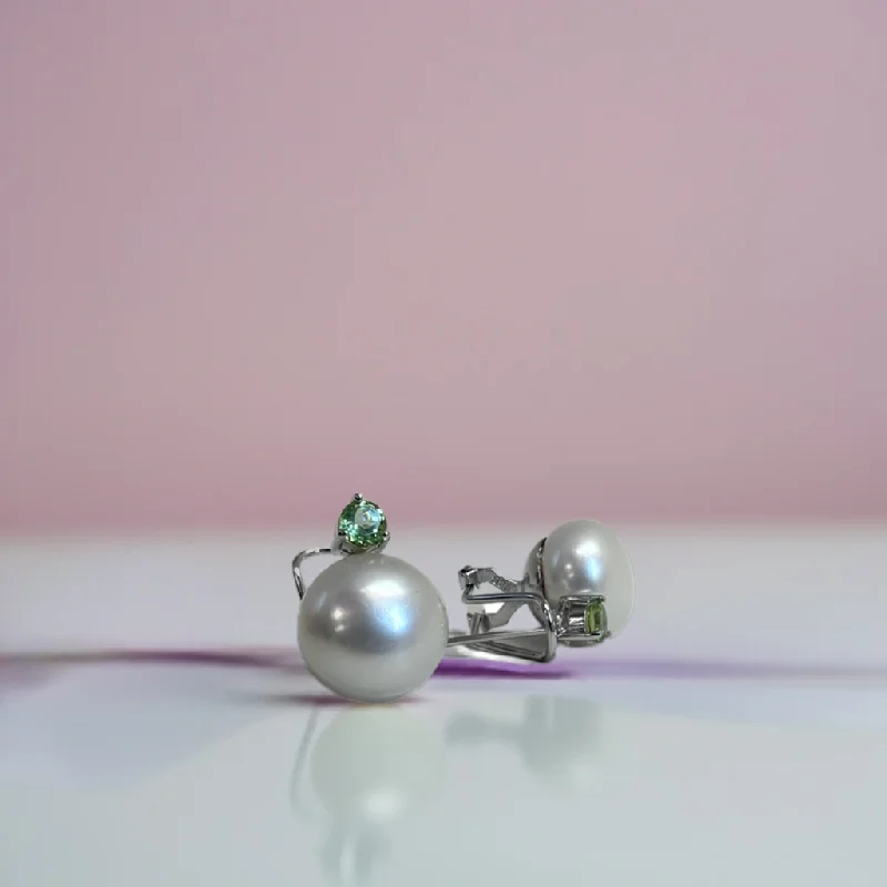 Dazzling Silver Earrings for Night-Sterling Silver Pearl and Peridot Earrings