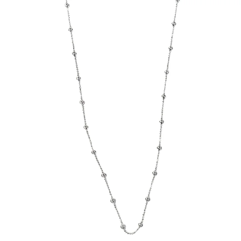 Modern Silver Necklace with Crystal Pendant-Moon-Cut Ball Chain (Silver)