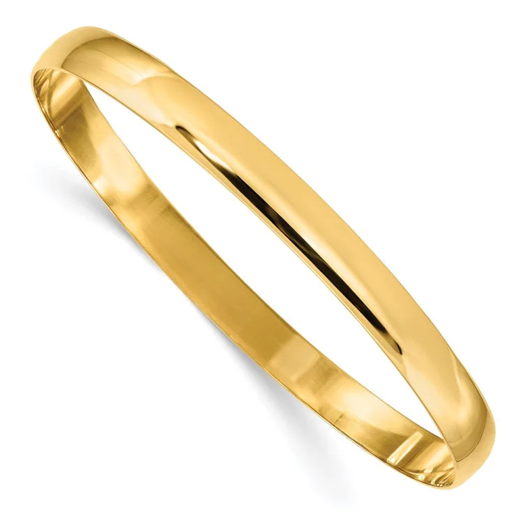 Custom Gold Bangles for Brides with Custom Charms-14k 6mm Solid Polished Half-Round Slip-On Bangle