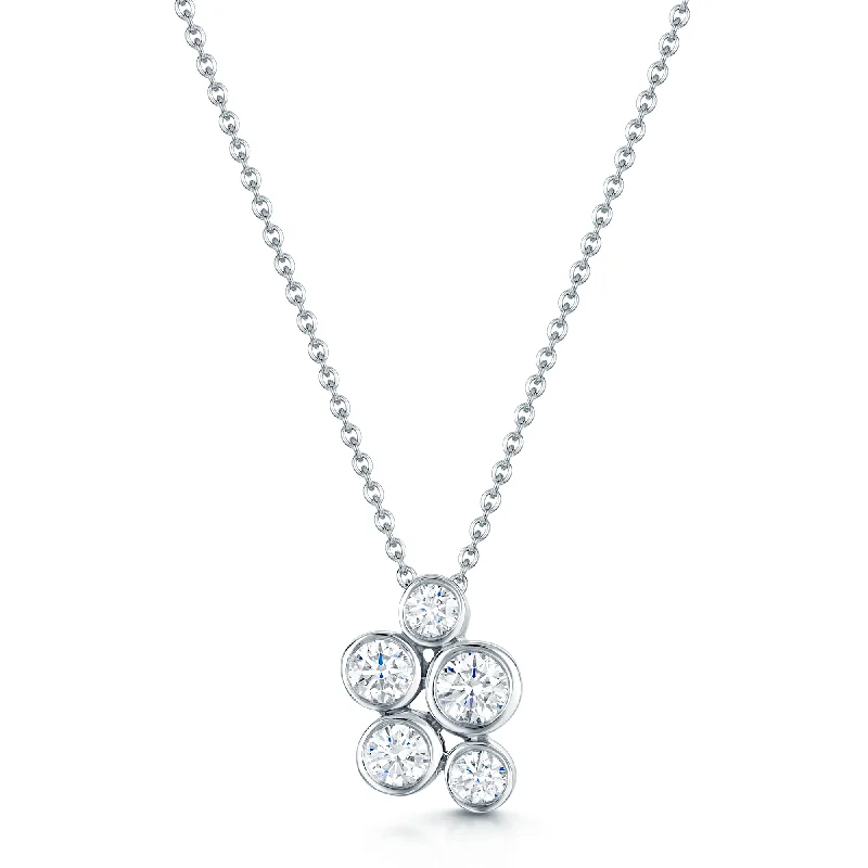 Boho Style Necklace with Feathers-18ct White Gold Round Brilliant Cut Diamond Bubble Rub Over Pendant