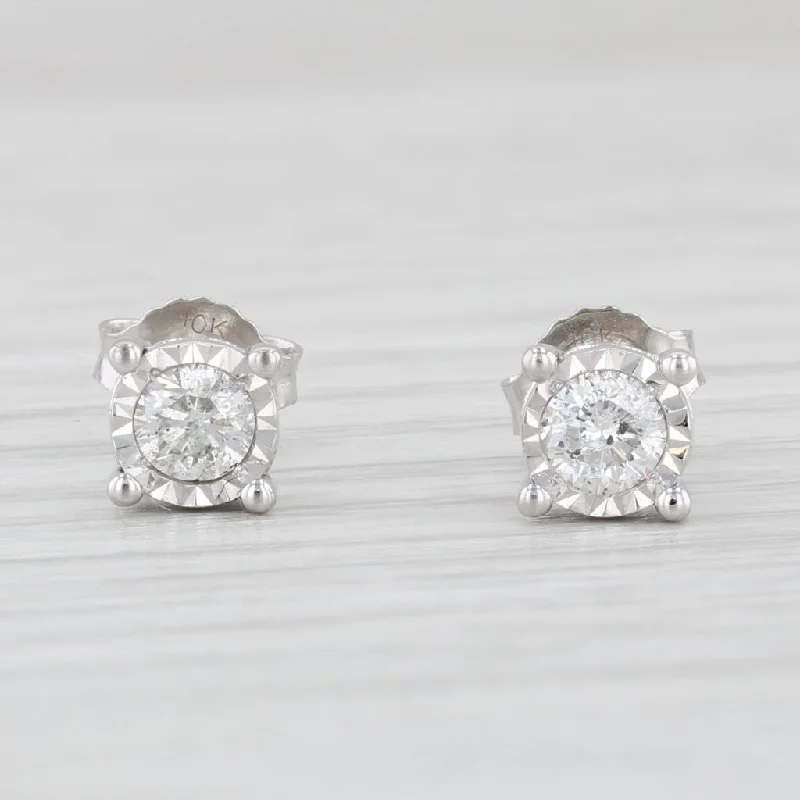 Small Gold Earrings for Work-0.30ctw Diamond Stud Earrings 10k White Gold Round Solitaire Studs