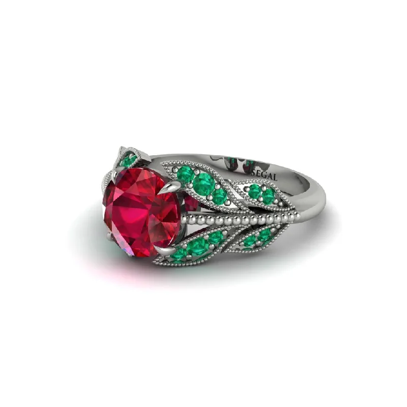 Classic Men’s Ring with Large Gemstone-Ruby Majestic Leaf Gold Engagement Ring - Makenna No. 27