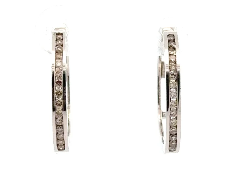 Bright Silver Earrings for Summer-Diamond Hoop Earrings 14K Solid White Gold