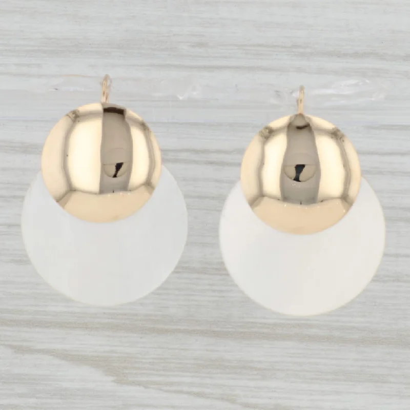 Handmade Pearl Drop Earrings-Mother of Pearl Round Drop Earrings 14k Yellow Gold Hook Posts