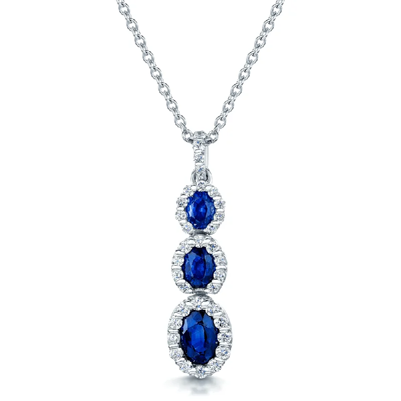 Elegant Necklace with Round Gemstone-18ct White Gold Oval Sapphire & Diamond Pendant