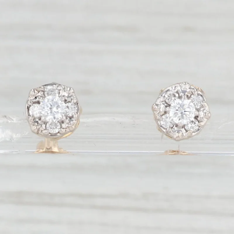 Customizable Earrings for Every Occasion-0.50ctw Diamond Halo Stud Earrings 14k Yellow Gold Pierced Screw Back