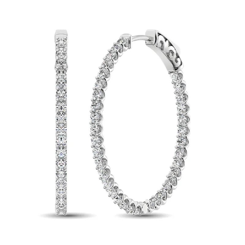 Bold Crystal Earrings for Parties-14K White Gold Diamond 1 1/2 Ct.Tw. In and Out Hoop Earrings