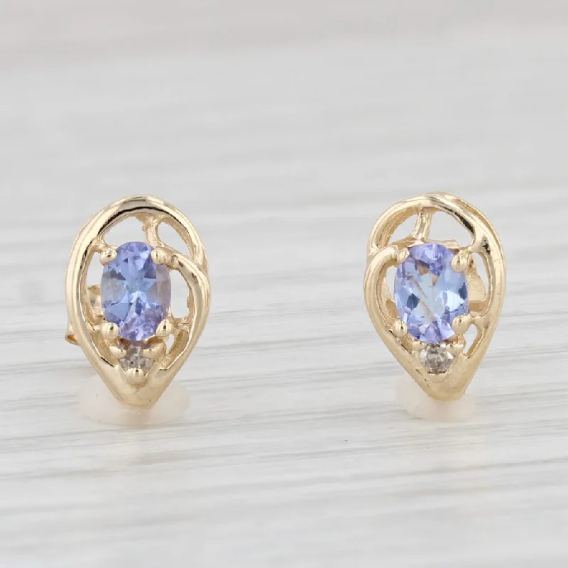 Unique Personalized Earrings for Girls-0.40ctw Tanzanite Teardrop Stud Earrings 14k Yellow Gold Diamond Accents