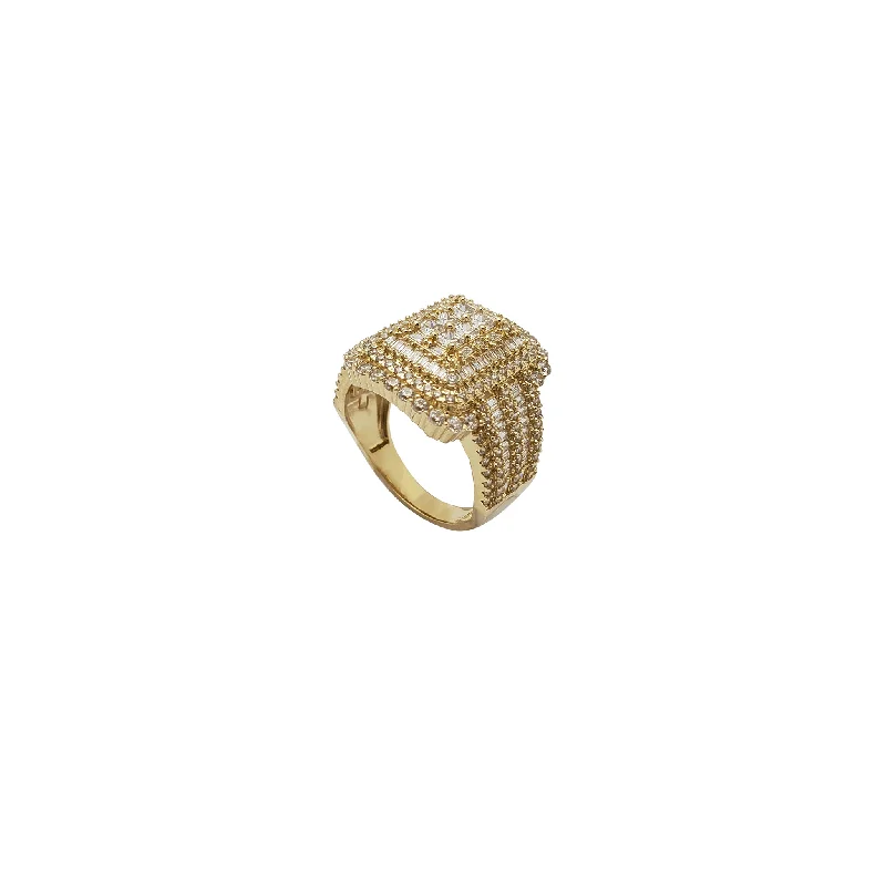 Trendy Stackable Ring Set with Multiple Stones-Iced-Out Triple Rectangle CZ Ring (14K)