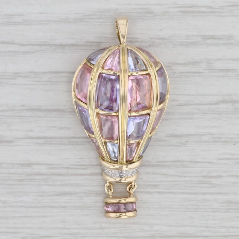 Floral Brooch For Autumn-Pastel Cubic Zirconia Hot Air Balloon Pendant Brooch 14k Yellow Gold Pin