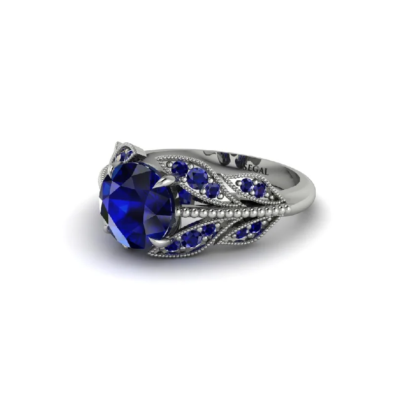 Elegant Platinum Engagement Ring with Sapphire-Sapphire Majestic Leaf Gold Engagement Ring - Makenna No. 75